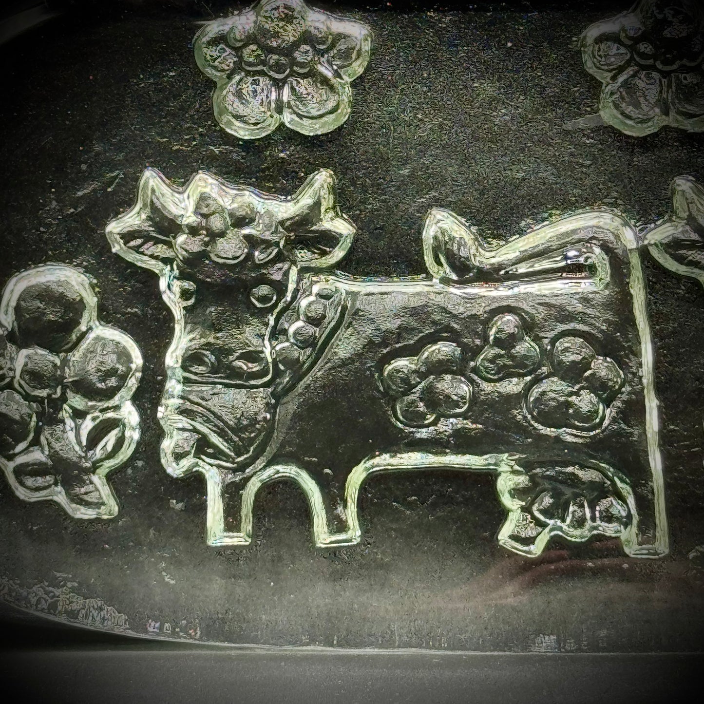 Vintage Glasi Hergiswil Swiss Cow "Olma" Large Cheese Plate