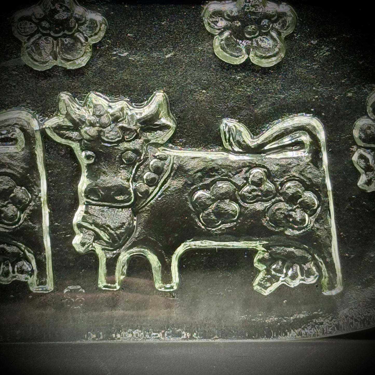 Vintage Glasi Hergiswil Swiss Cow "Olma" Large Cheese Plate