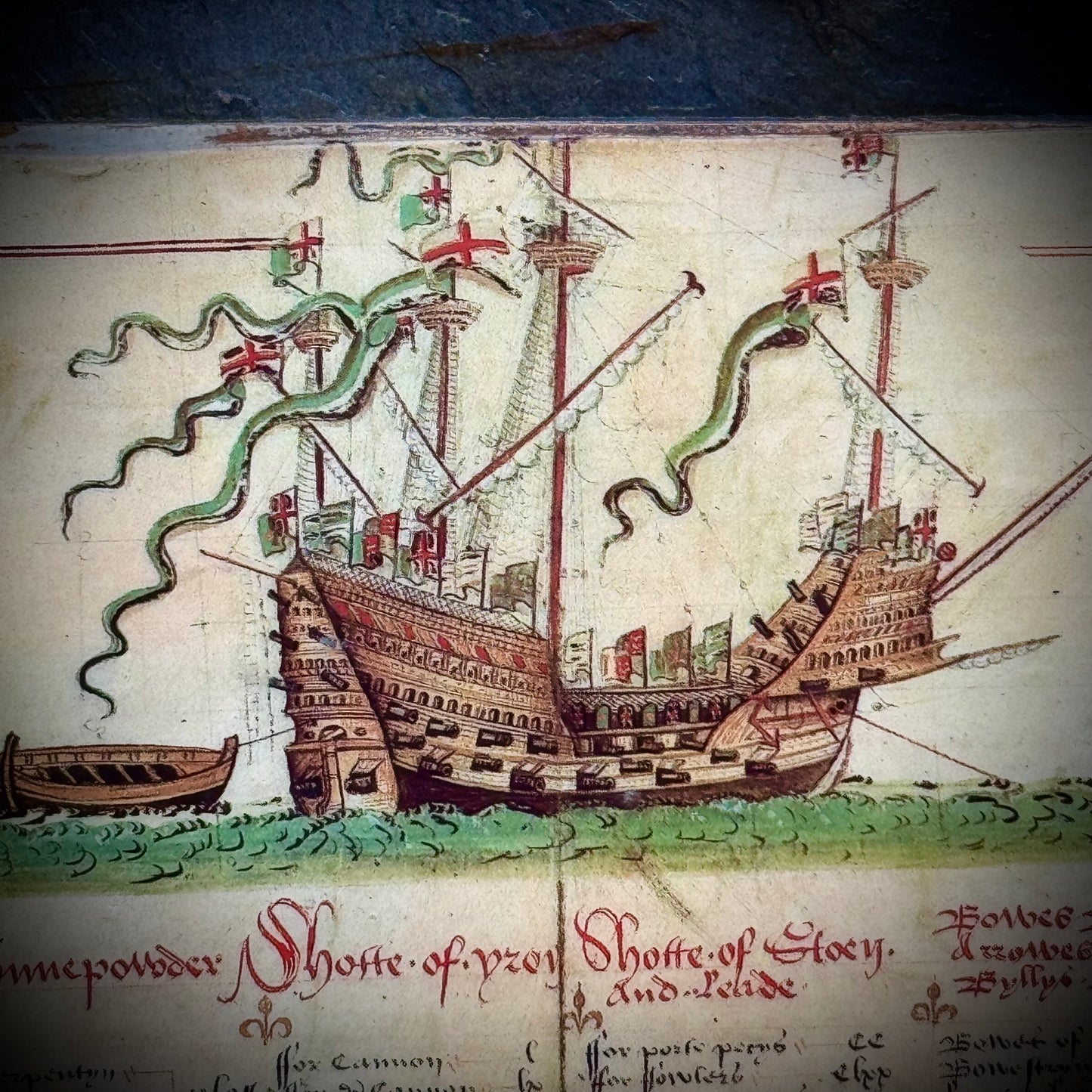 Hanging Slate Tile w/Renaissance Ship Art - Made in England