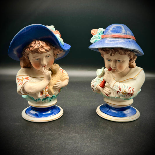 Pair of Antique German Bisque Porcelain Statues