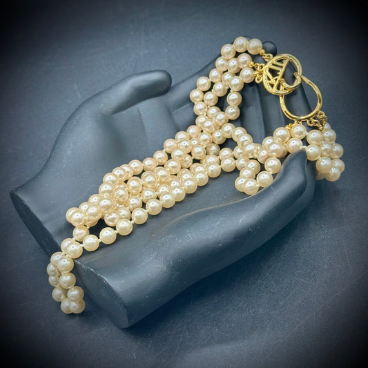 Kenneth Jay Lane KJL Triple Strand Knotted Faux Pearl Necklace