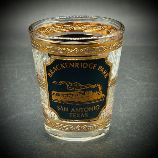 Vintage Culver Gold Accented Shot Glass Railroad Motif Brackenridge Park, Colorado