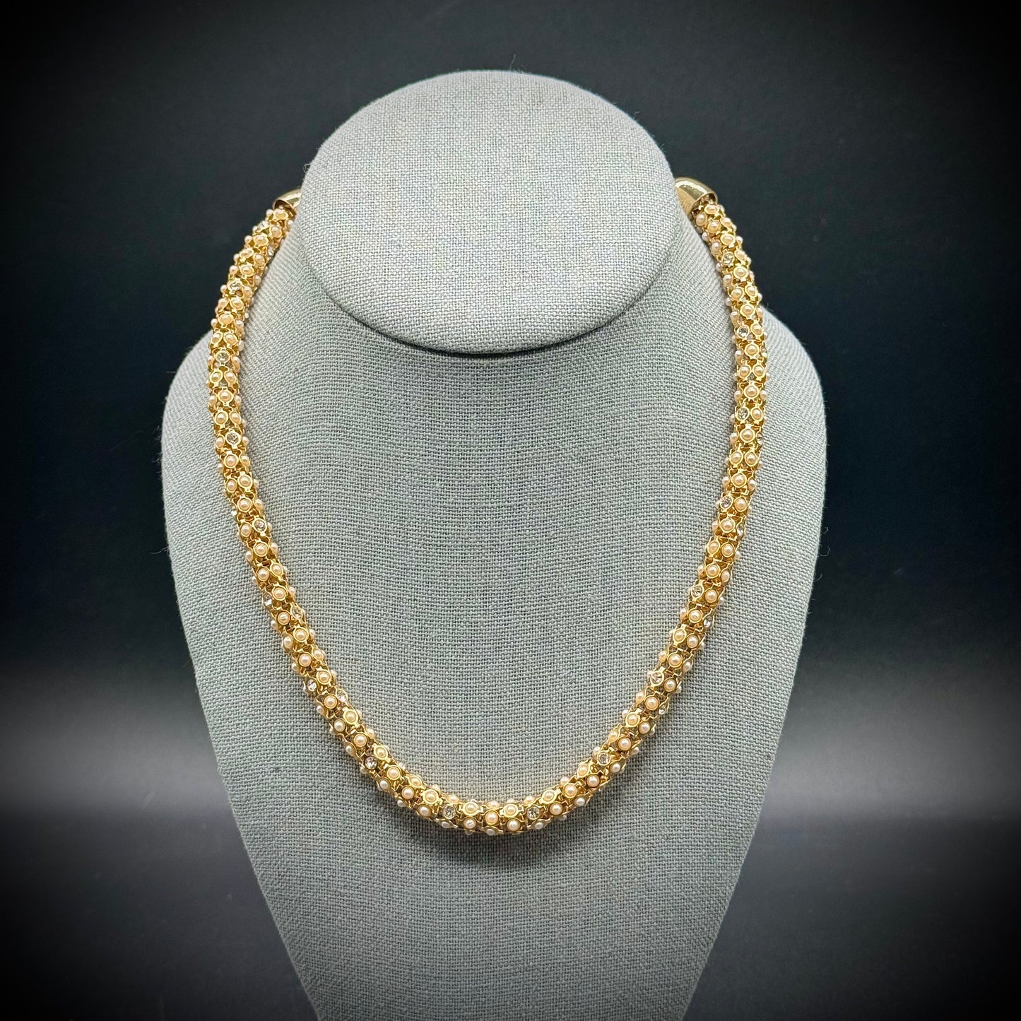 Anne Klein Gold Tone, Pearls & Rhinestones Necklace