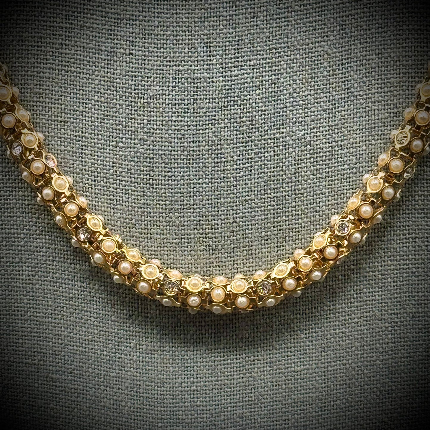 Anne Klein Gold Tone, Pearls & Rhinestones Necklace