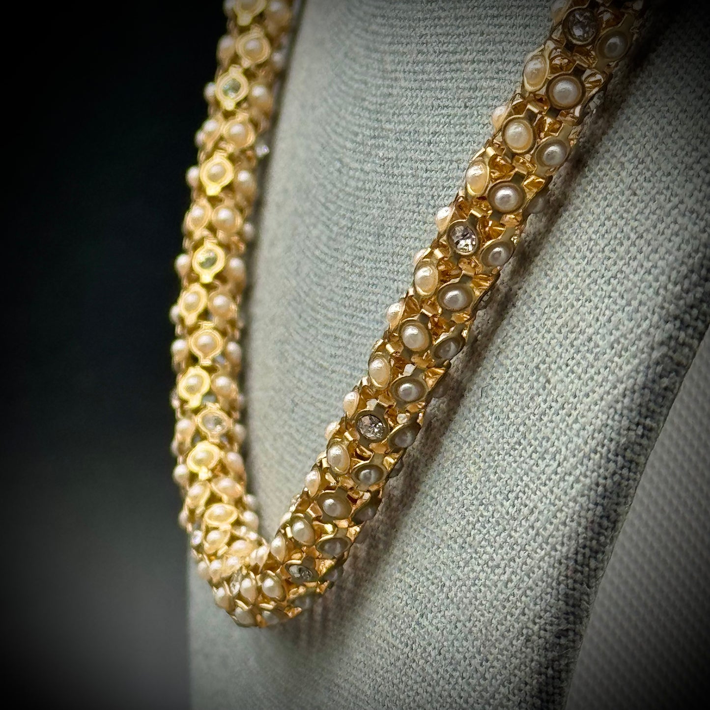 Anne Klein Gold Tone, Pearls & Rhinestones Necklace