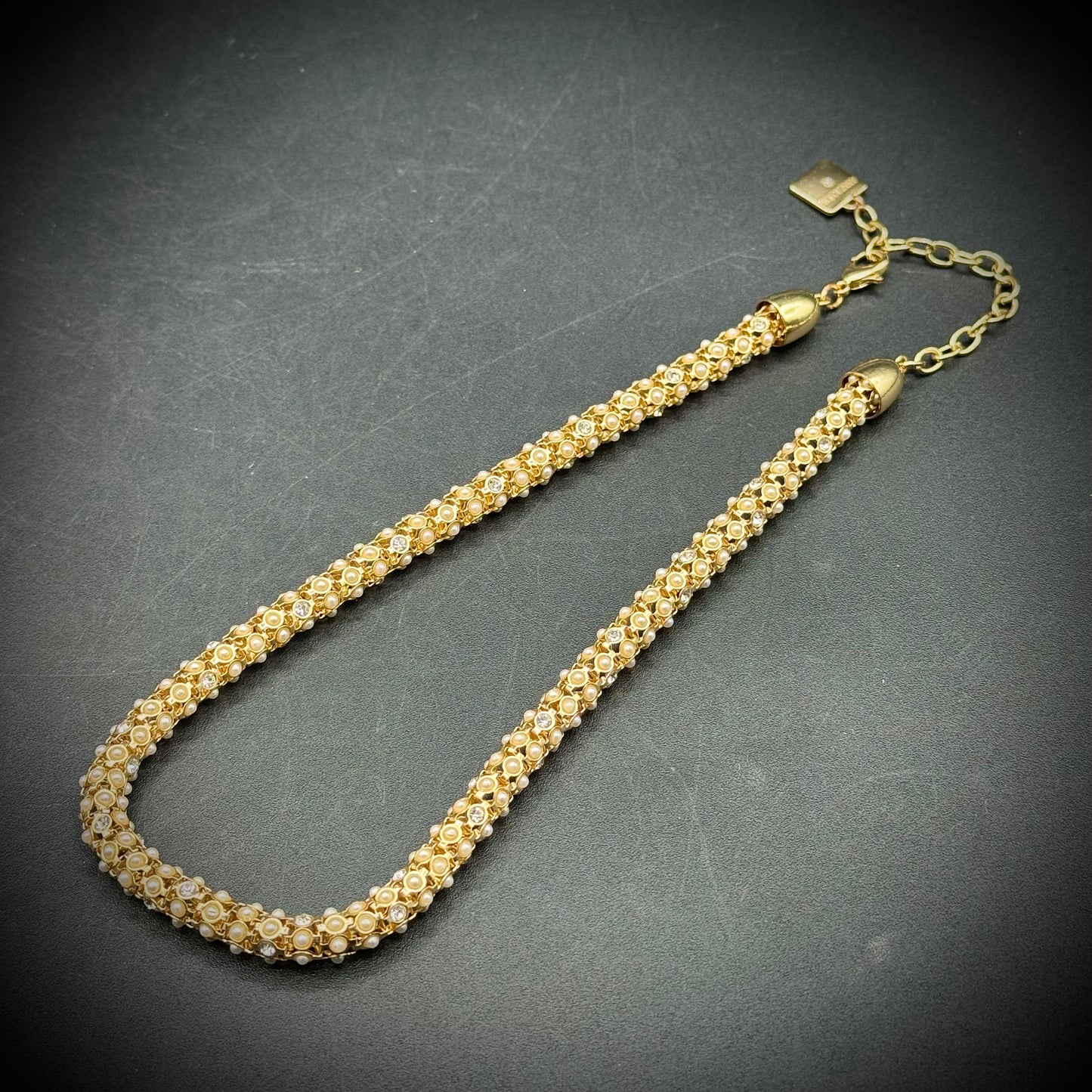 Anne Klein Gold Tone, Pearls & Rhinestones Necklace