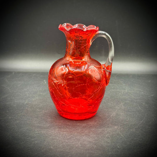 MCM Studio Made Orange Crackle Glass Handled Small Pitcher Vase