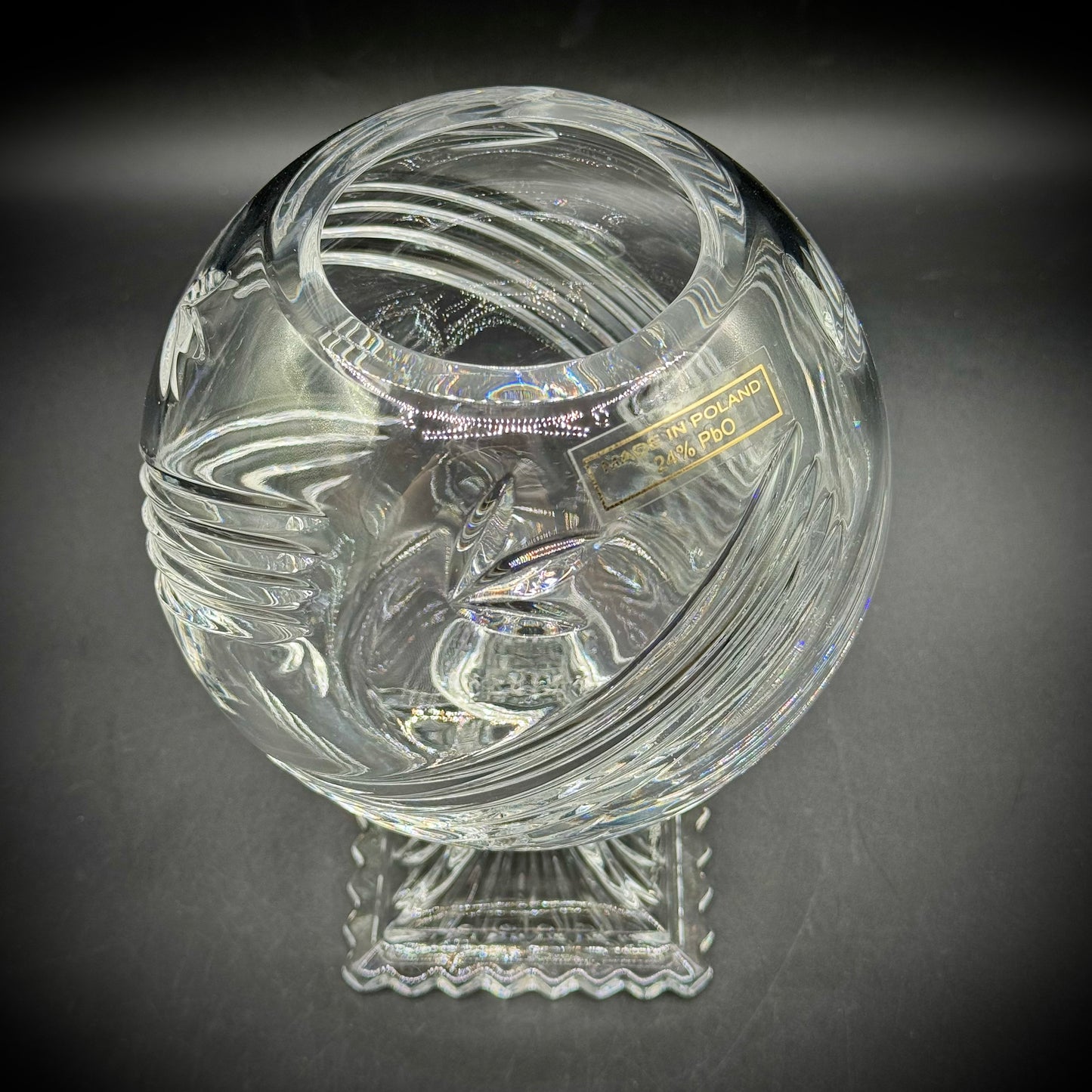 Vintage Heavy Crystal Cut Glass Globe Vase Made in Poland