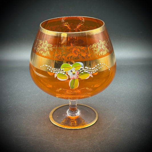 Vintage Venetian Art Glass Amber Large Brandy Snifter