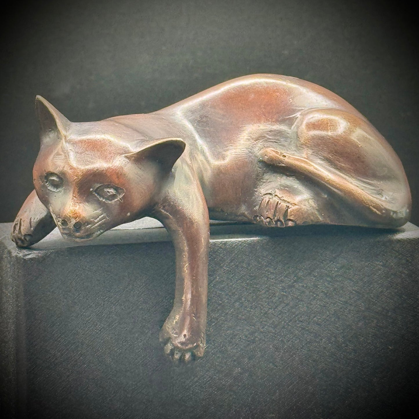 RARE Vintage Bronze Cat Shelf Sitter