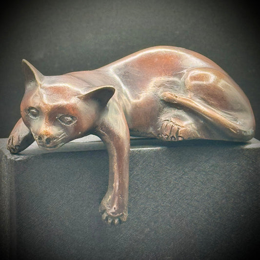 RARE Vintage Bronze Cat Shelf Sitter