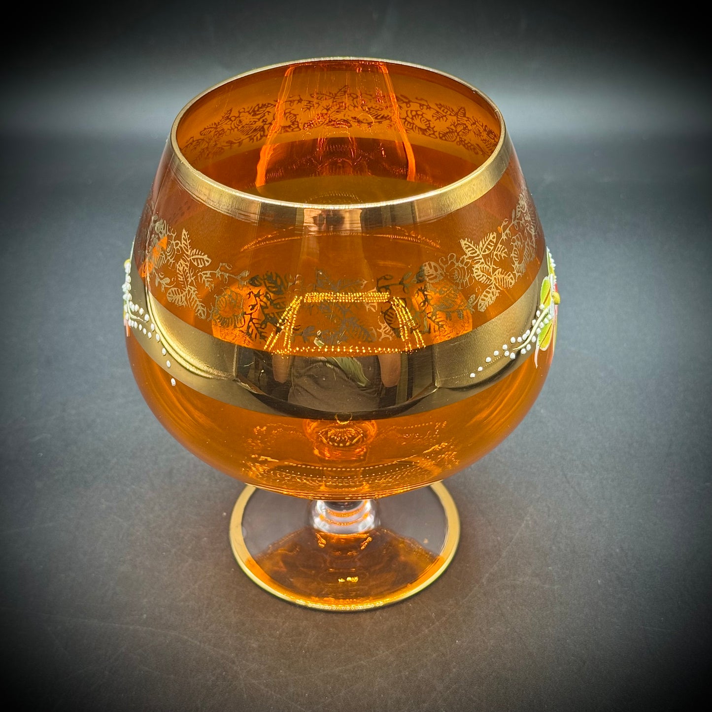 Vintage Venetian Art Glass Amber Large Brandy Snifter