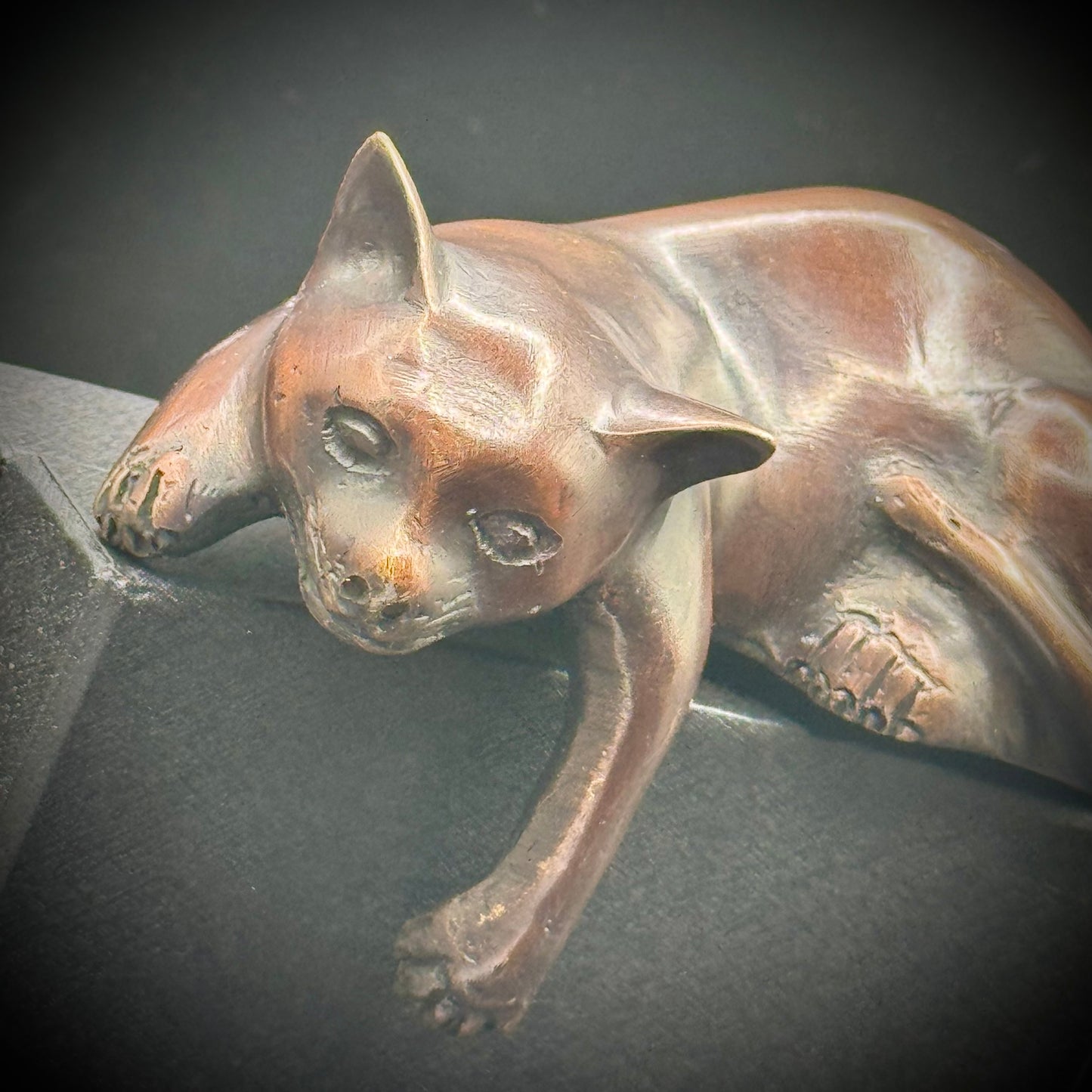 RARE Vintage Bronze Cat Shelf Sitter