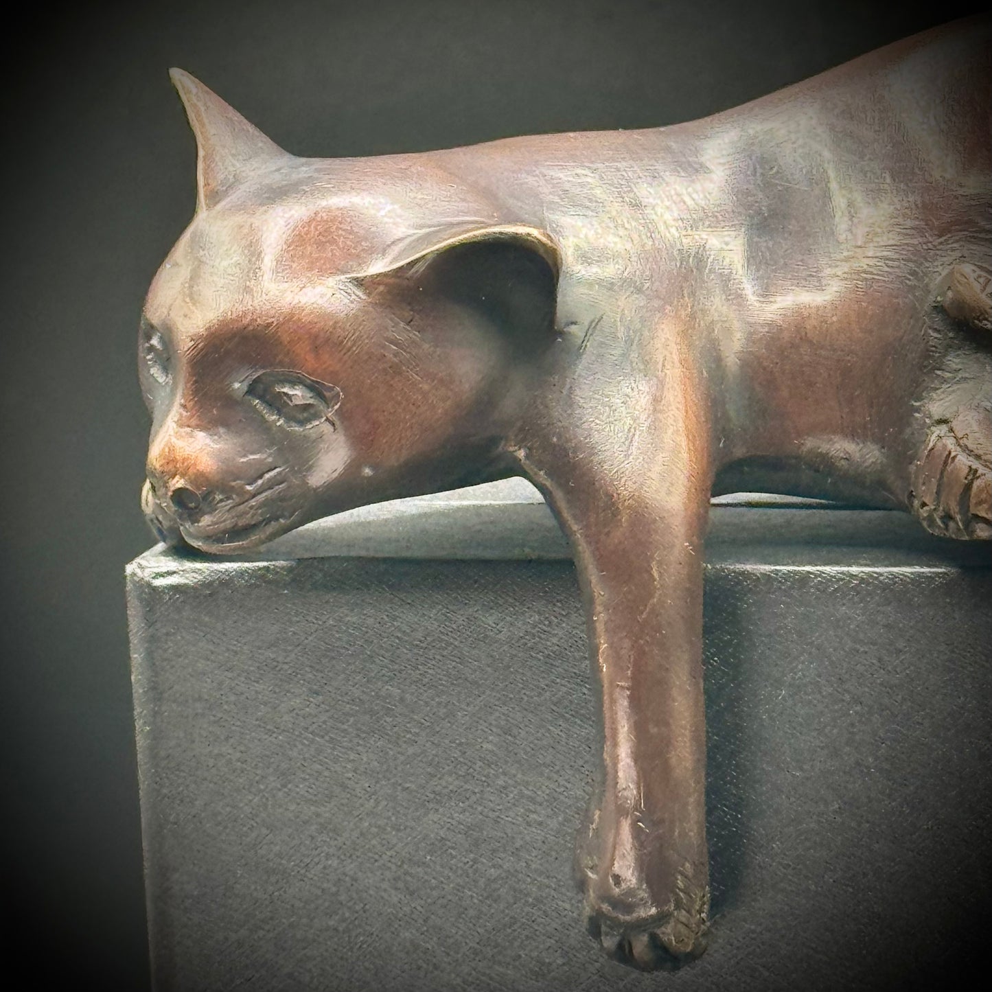 RARE Vintage Bronze Cat Shelf Sitter