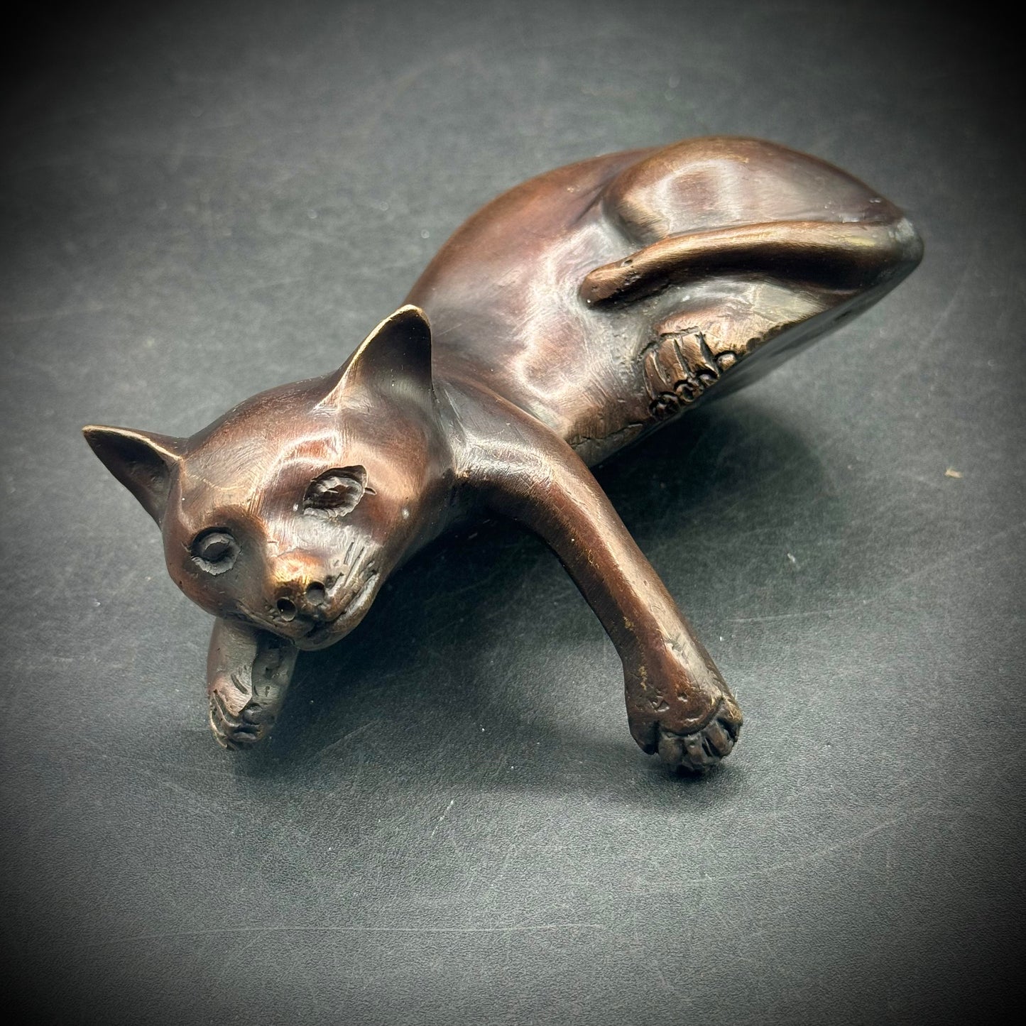 RARE Vintage Bronze Cat Shelf Sitter