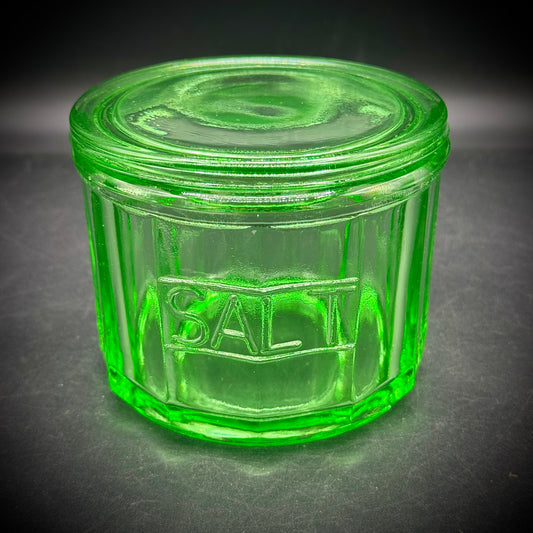 Vintage Emerald Green Lidded Salt Canister