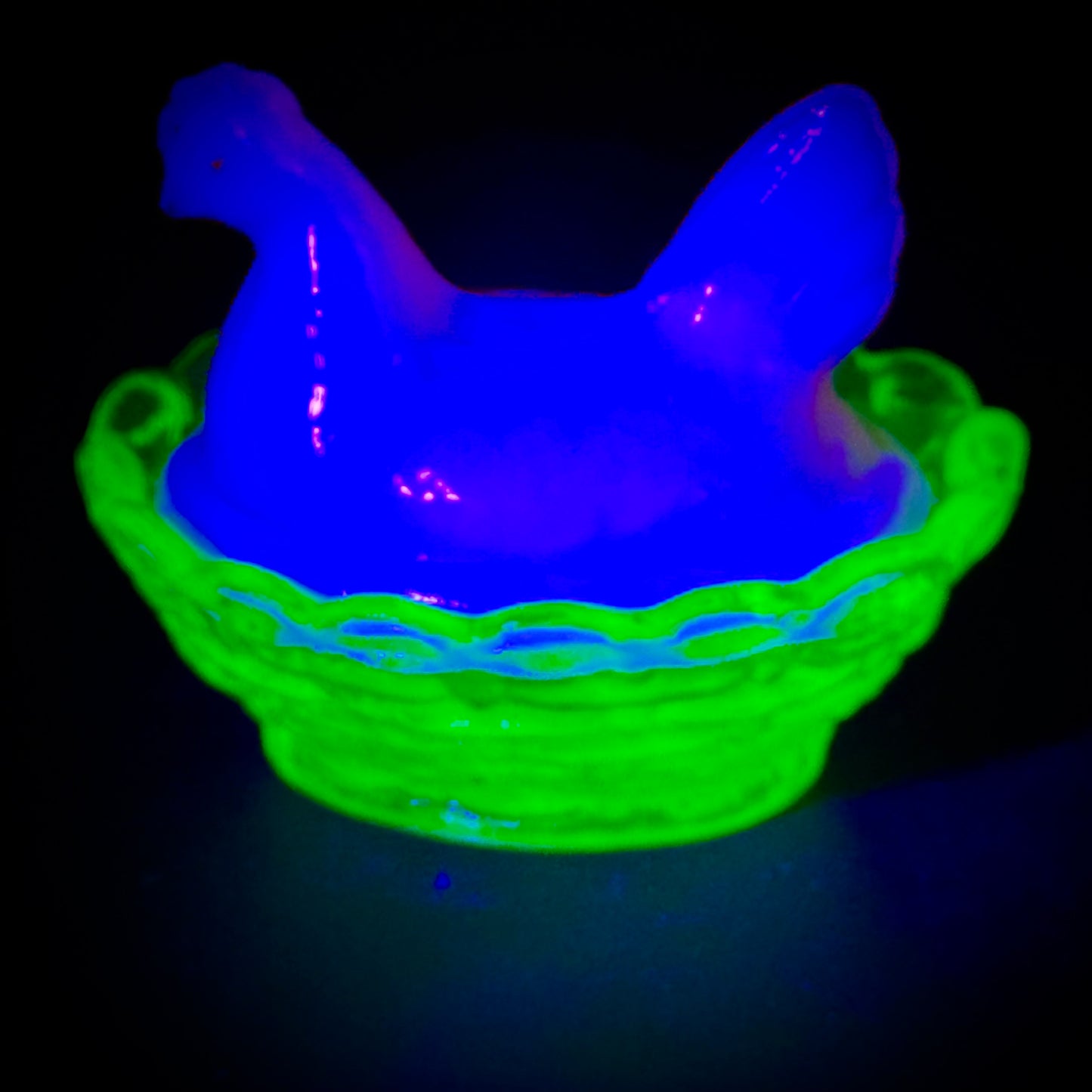 Uranium Glass Mini Hen on Nest