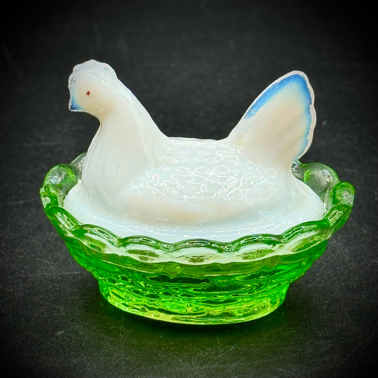 Uranium Glass Mini Hen on Nest