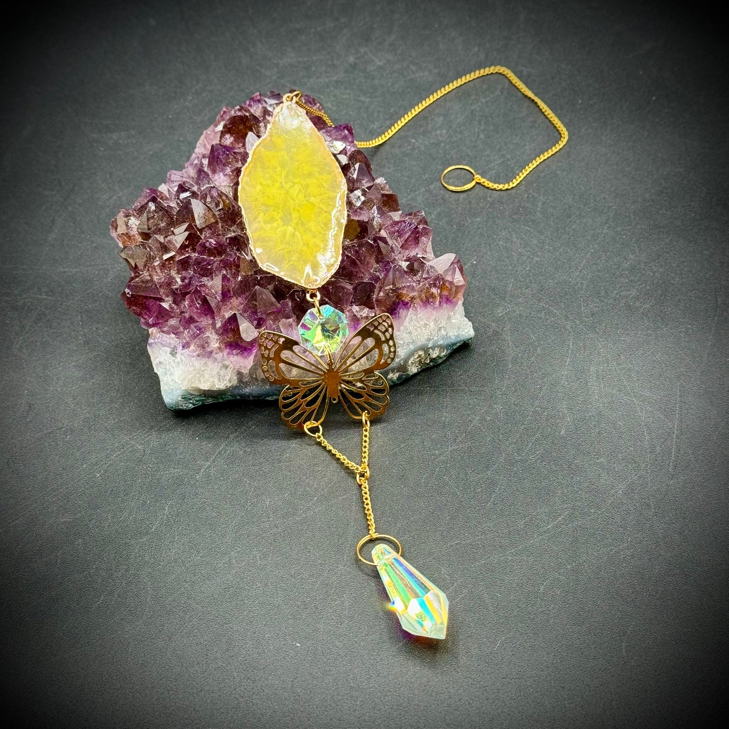 Agate & Aurora Borealis Crystal Hanging Suncatcher