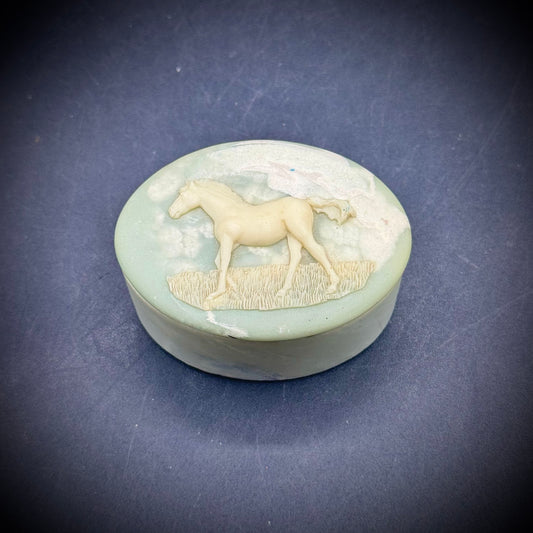 Vintage Incolay Horse Motif Lidded Trinket Box - Made in USA