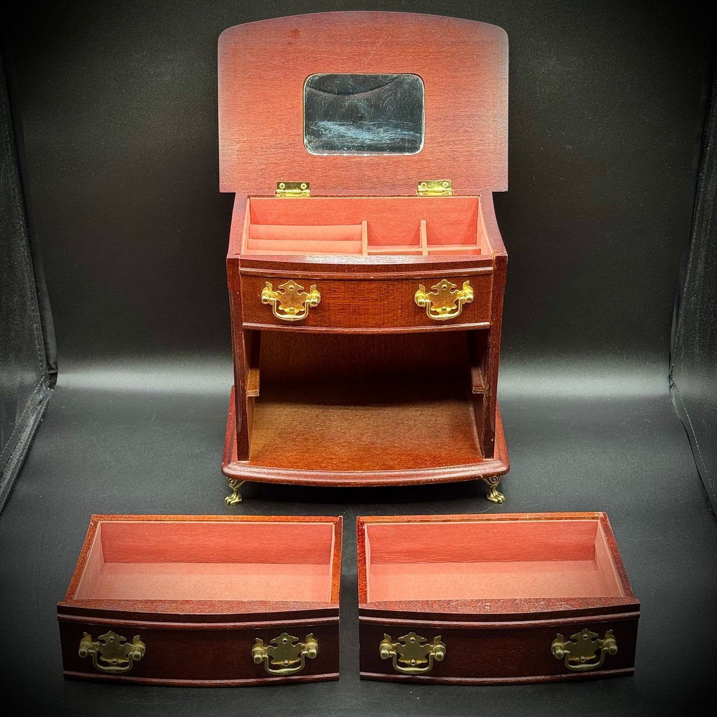 Vintage Tabletop Chippendale Jewelry Chest with Clawfoot Accents