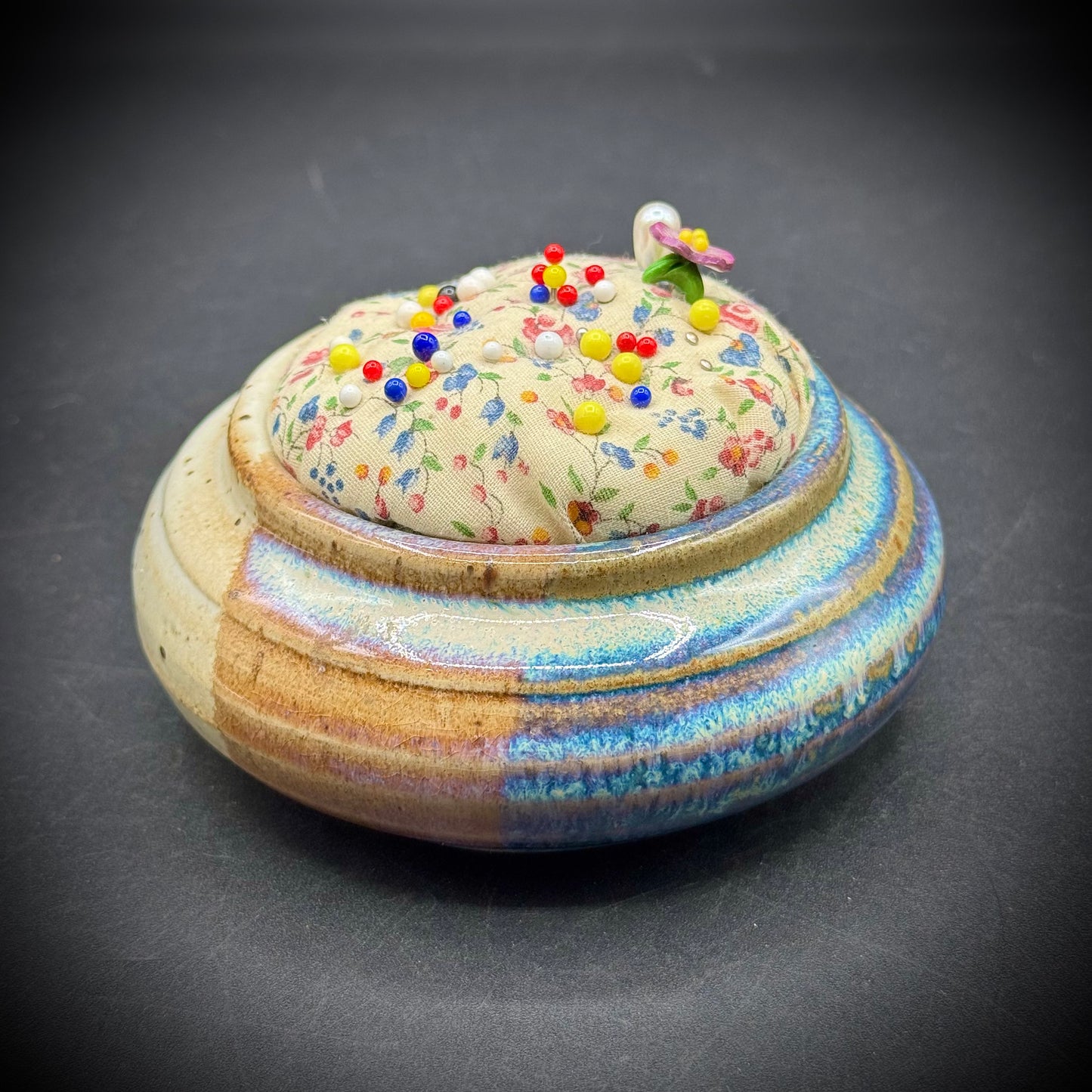 Signed Artist Made Ceramic Pottery Pin Cushion