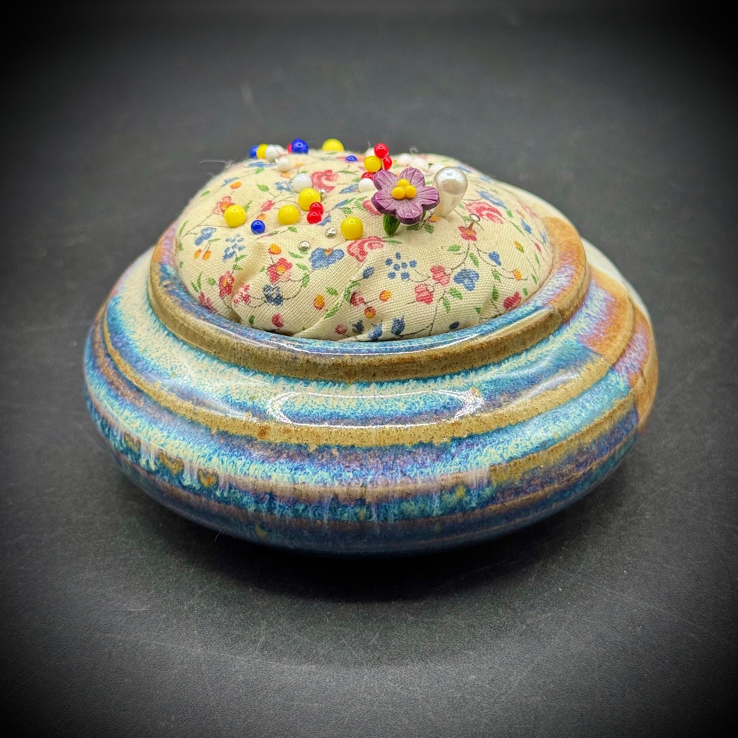 Signed Artist Made Ceramic Pottery Pin Cushion