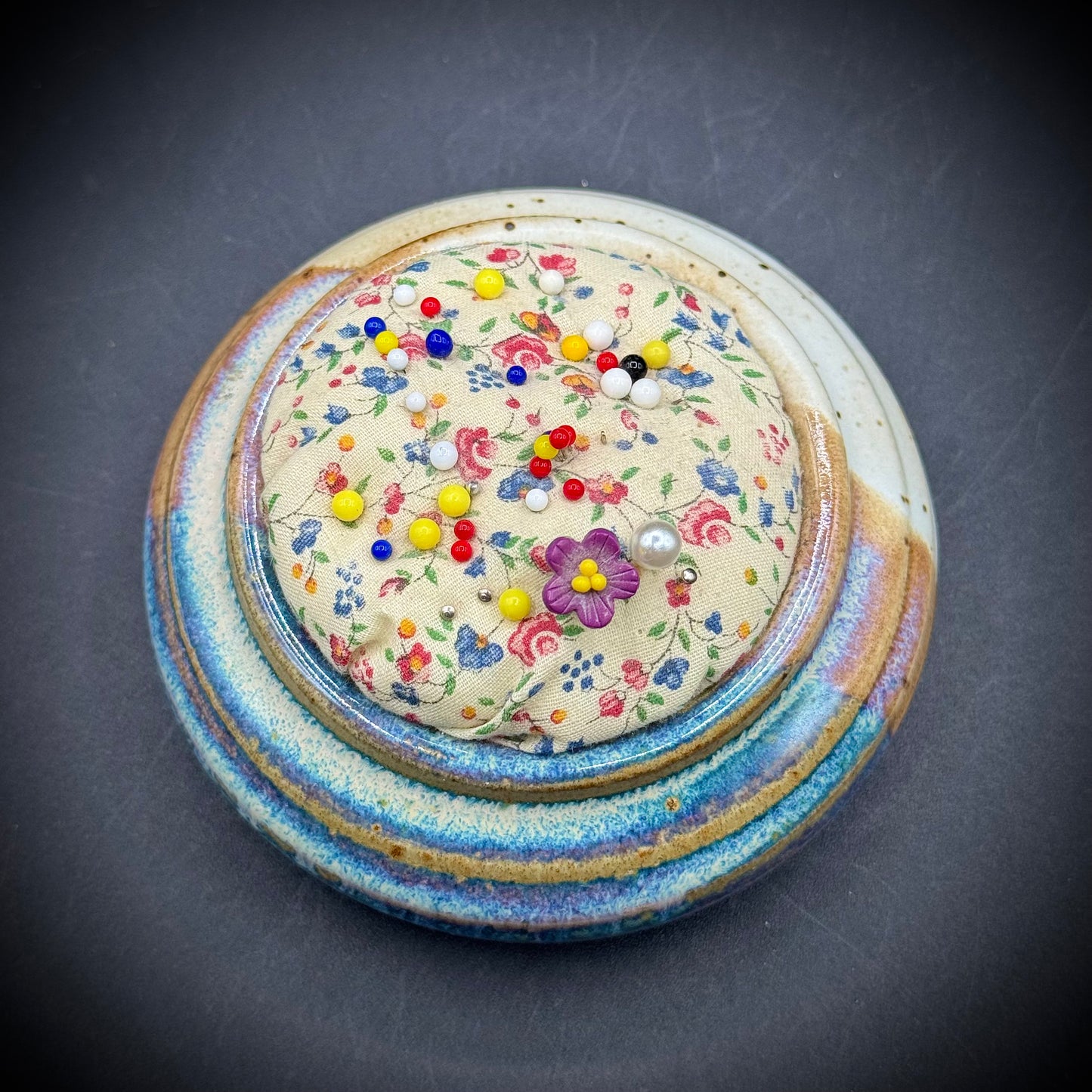 Signed Artist Made Ceramic Pottery Pin Cushion