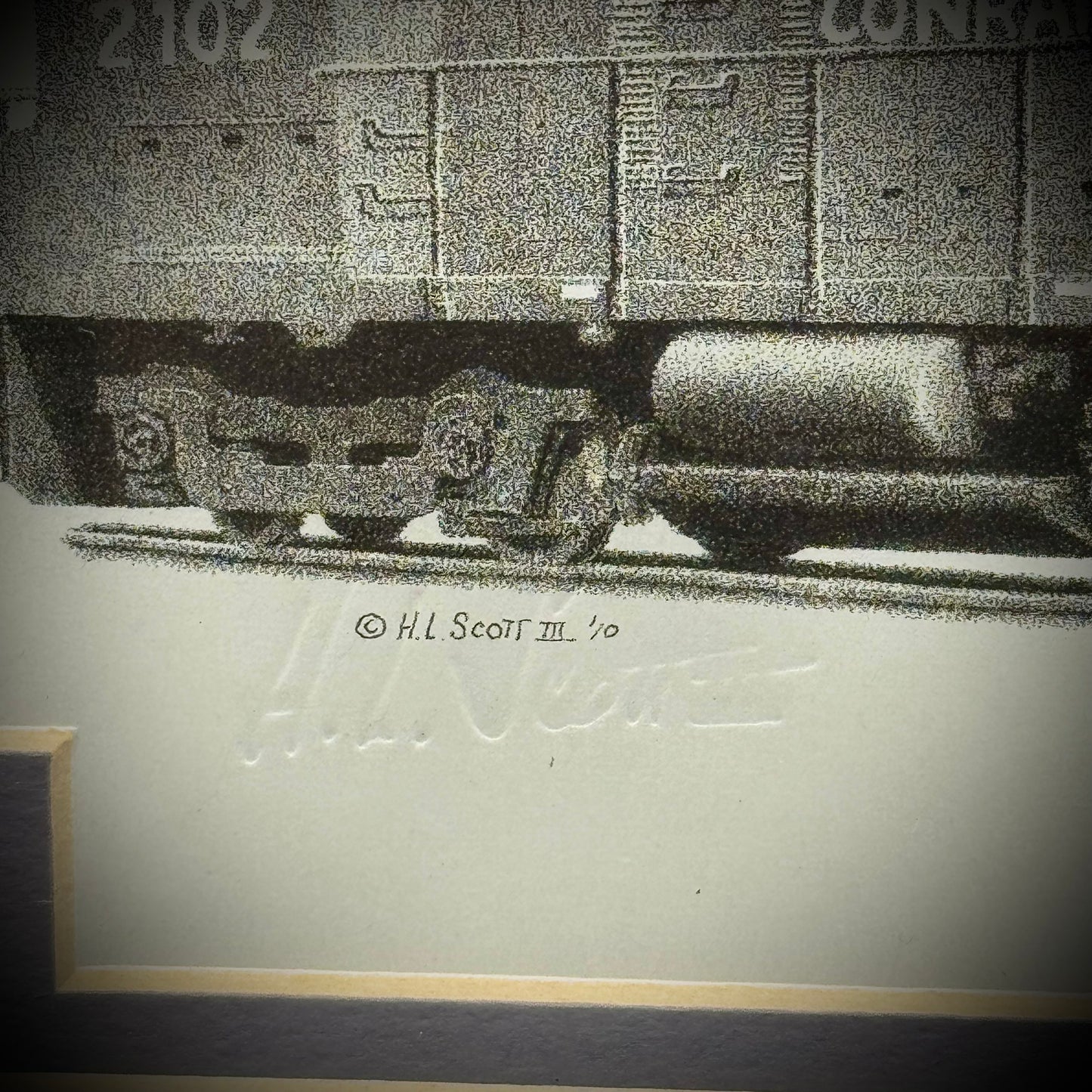 Professionally Framed Train Lithograph with Pin