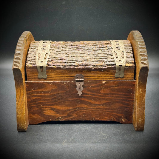 Vintage Hand Made Tramp Art Wood Box with Antique Hardware