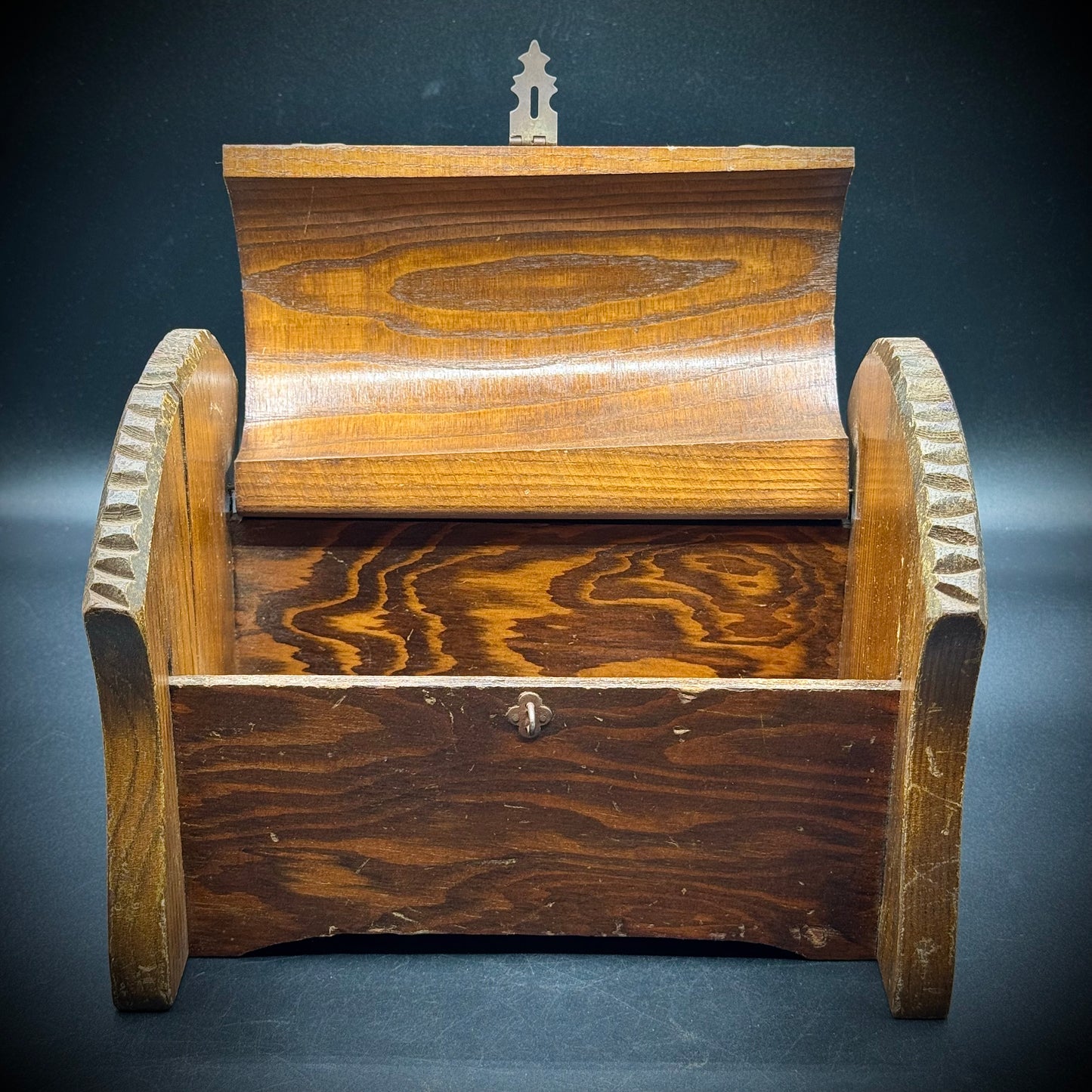 Vintage Hand Made Tramp Art Wood Box with Antique Hardware