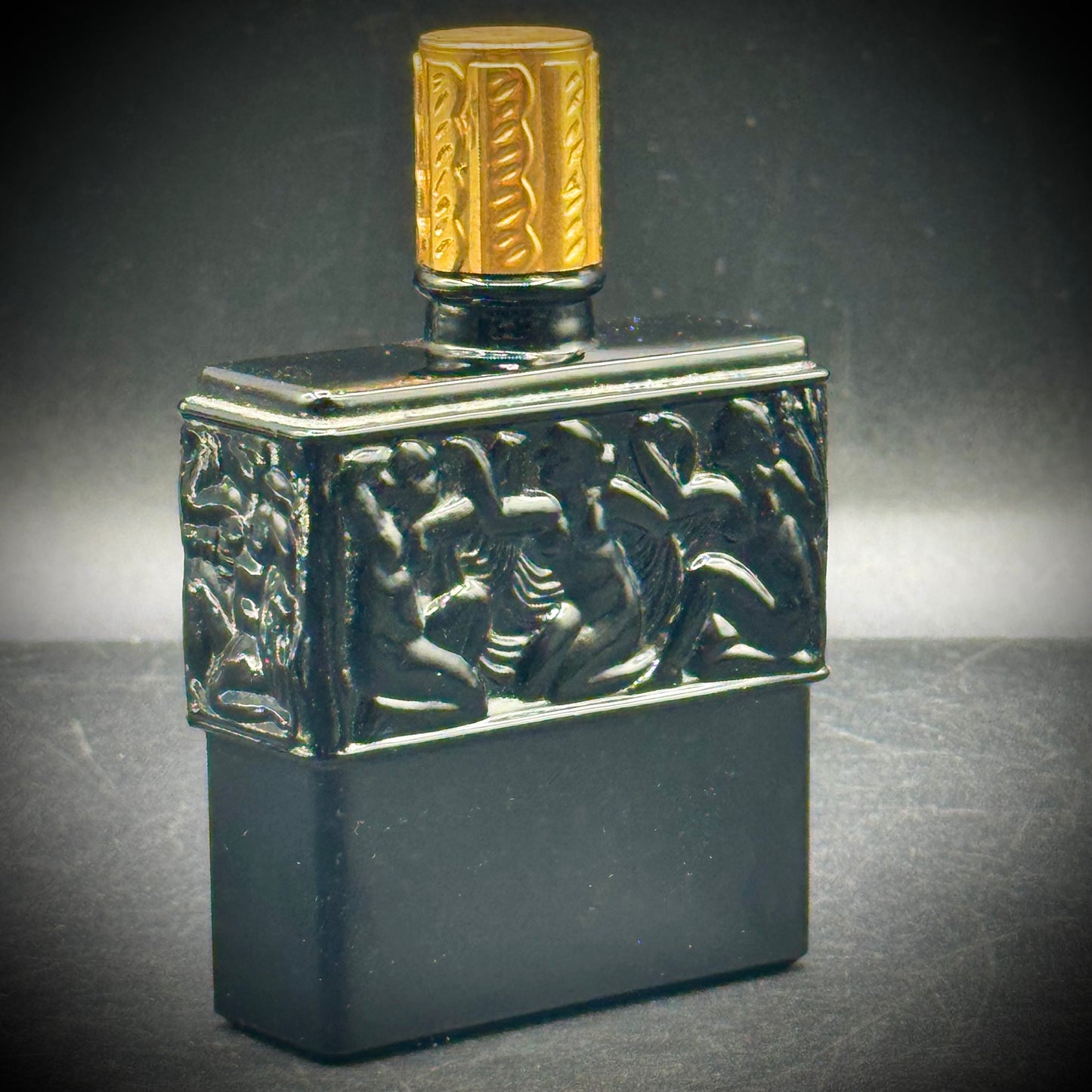 Vintage Lalique Black Glass Perfume Bottle by Molinard