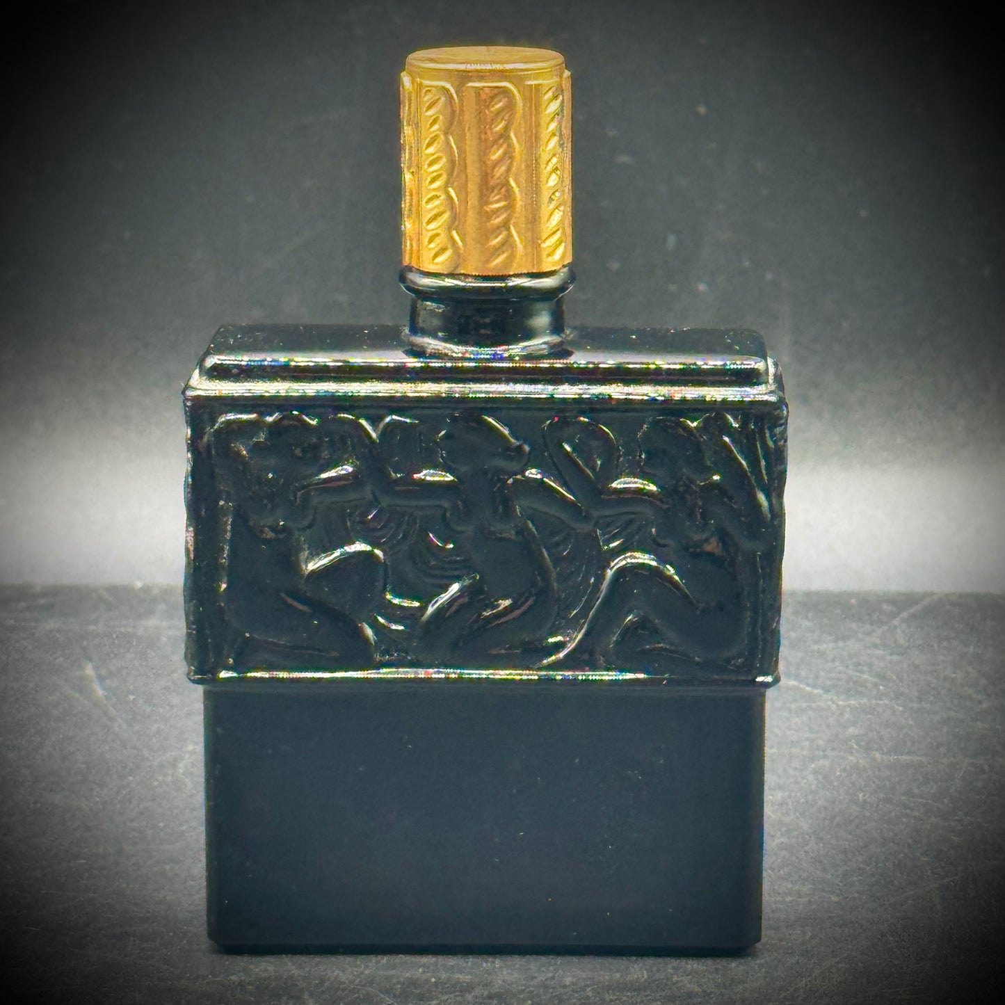 Vintage Lalique Black Glass Perfume Bottle by Molinard