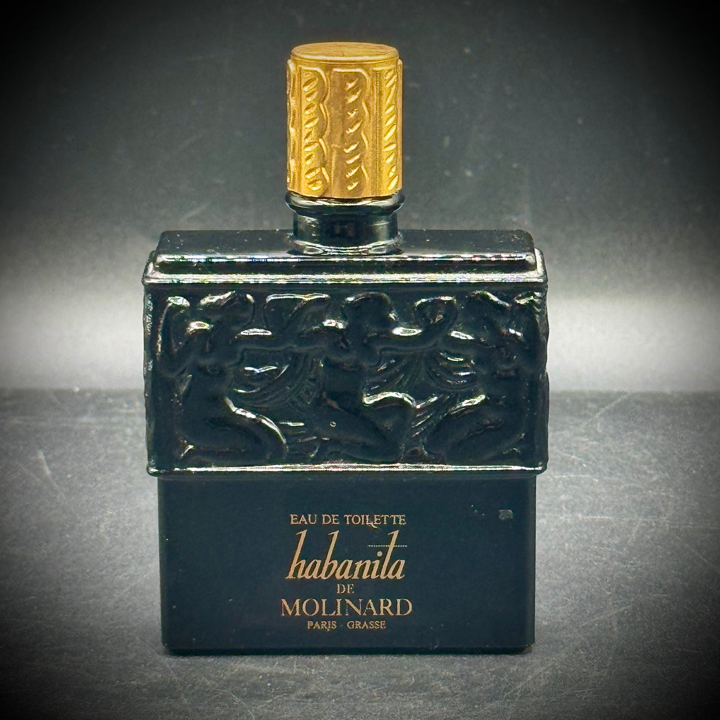 Vintage Lalique Black Glass Perfume Bottle by Molinard