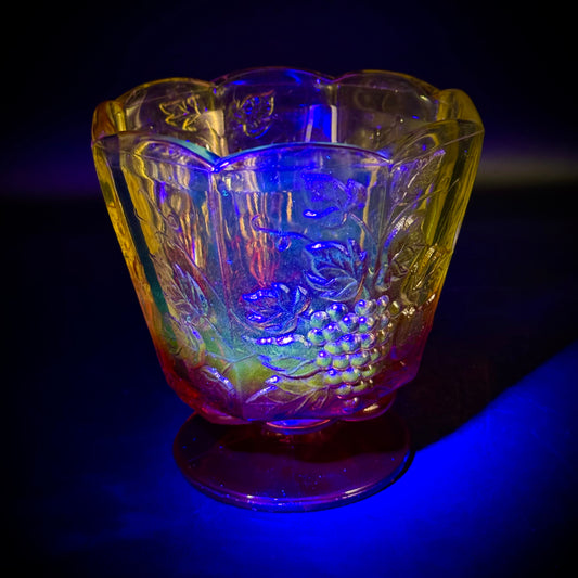 Vintage Amberina Glass Footed Candy Dish Glows!