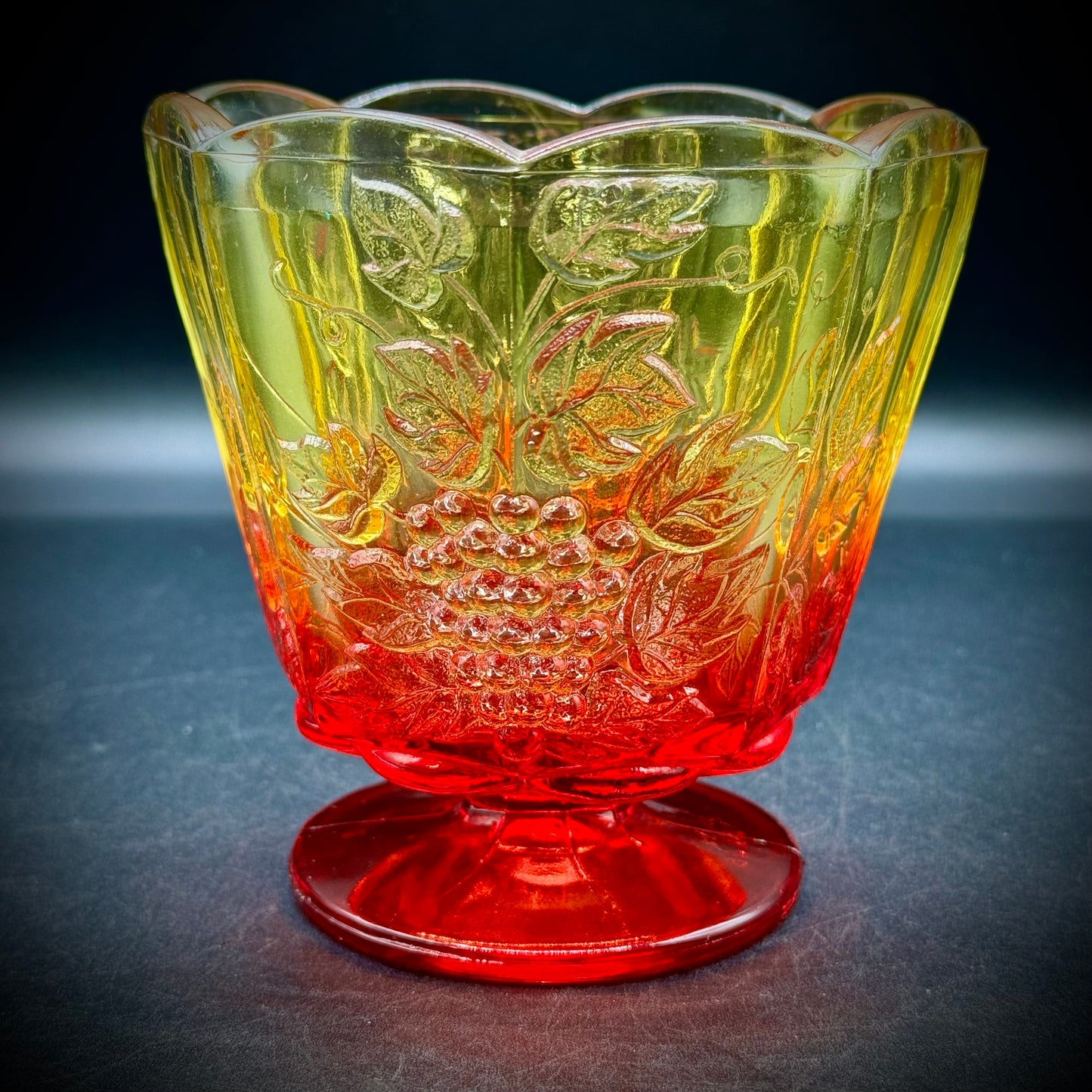 Vintage Amberina Glass Footed Candy Dish Glows!