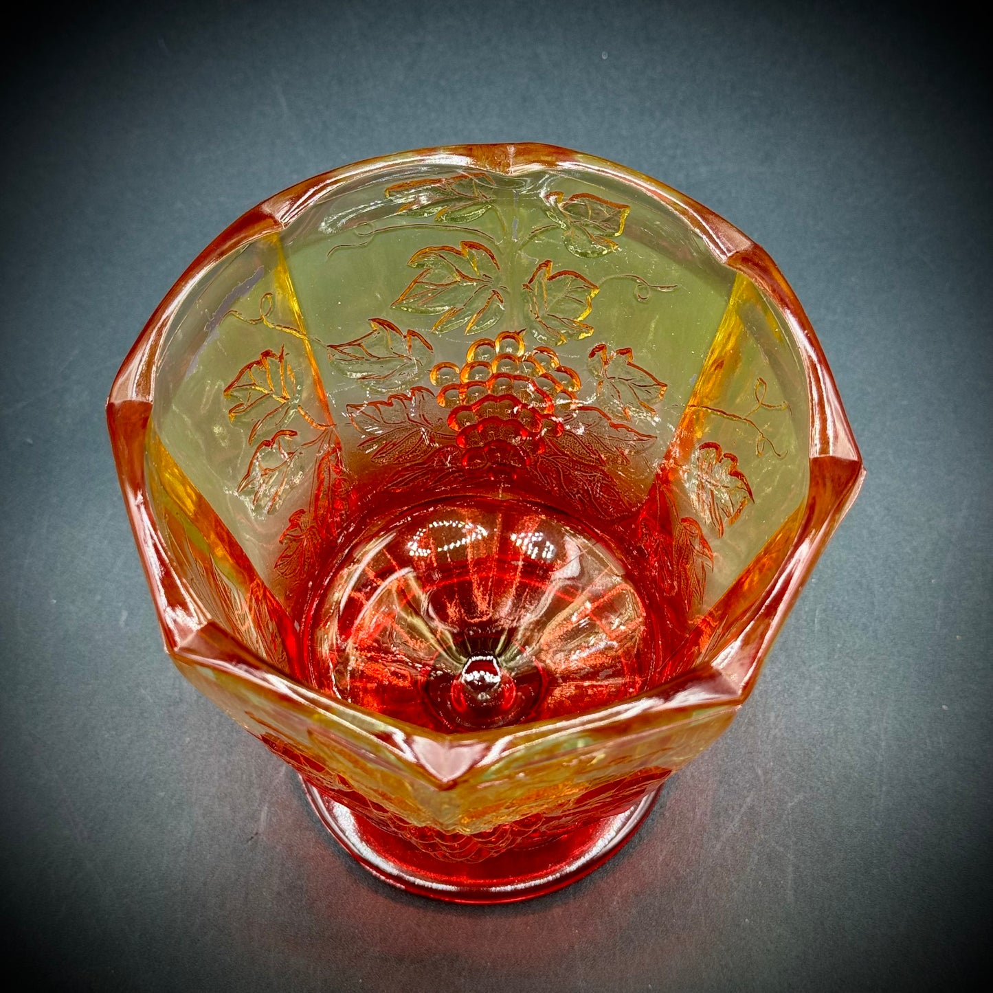 Vintage Amberina Glass Footed Candy Dish Glows!