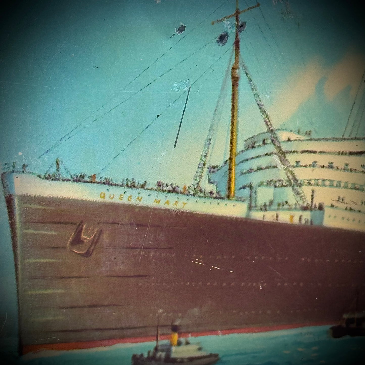 Vintage English Candy Tin with Queen Mary Steamship Artwork