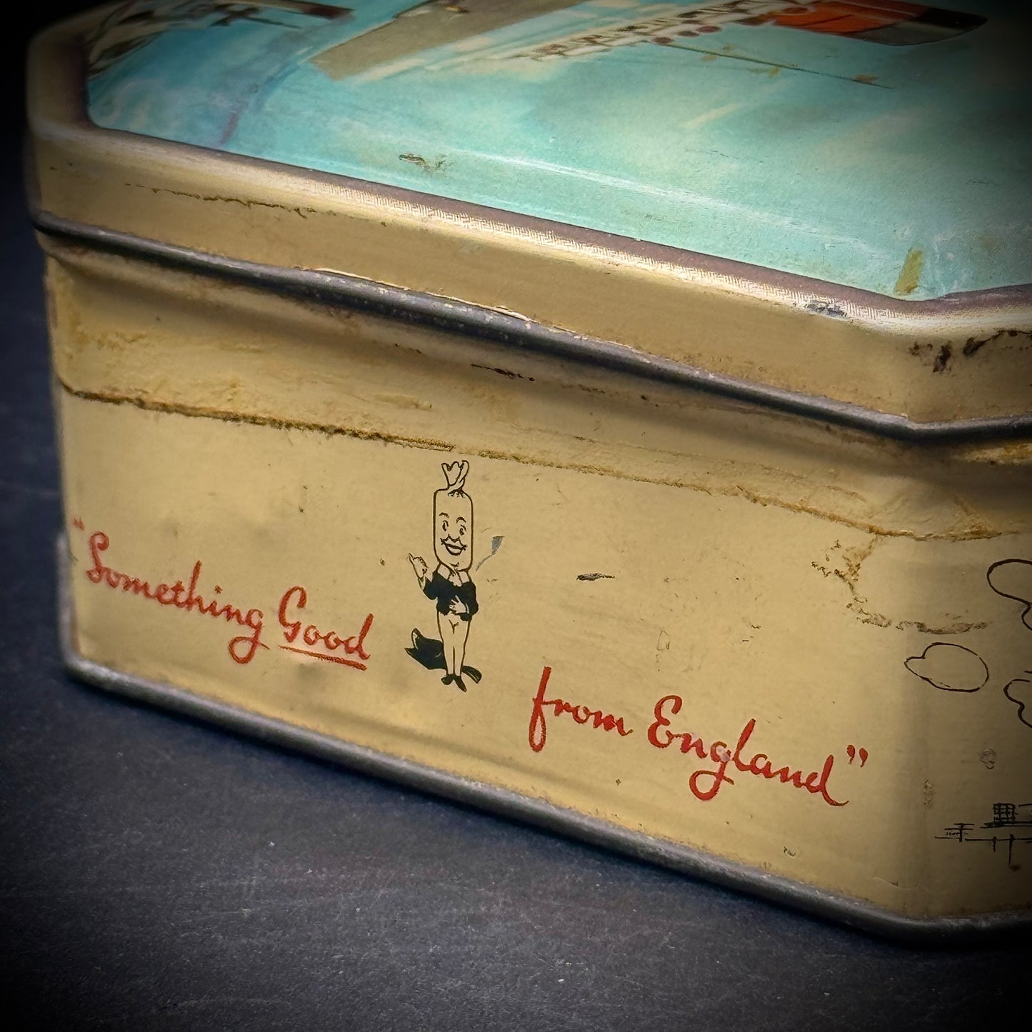 Vintage English Candy Tin with Queen Mary Steamship Artwork