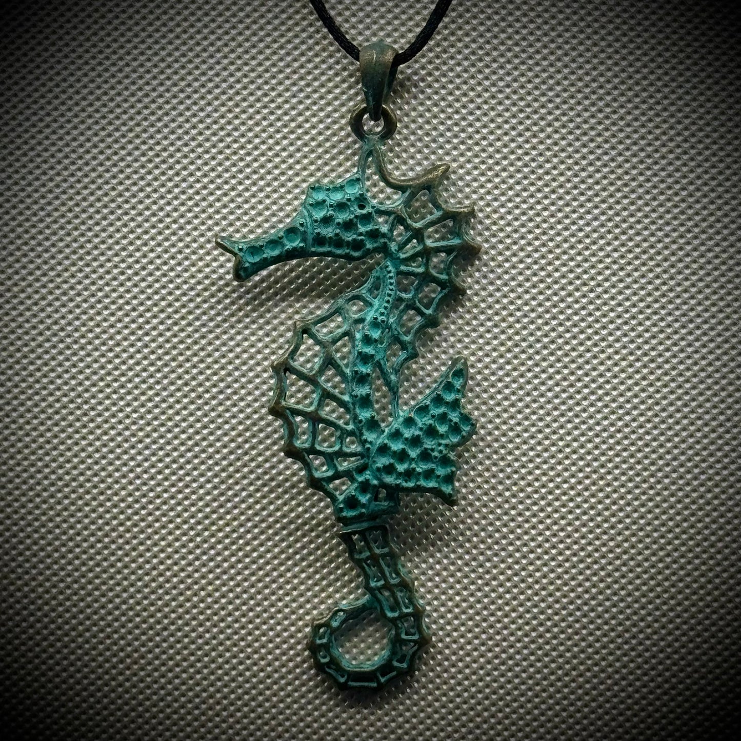 Articulating Seahorse Necklace Pendant on Silk Cord