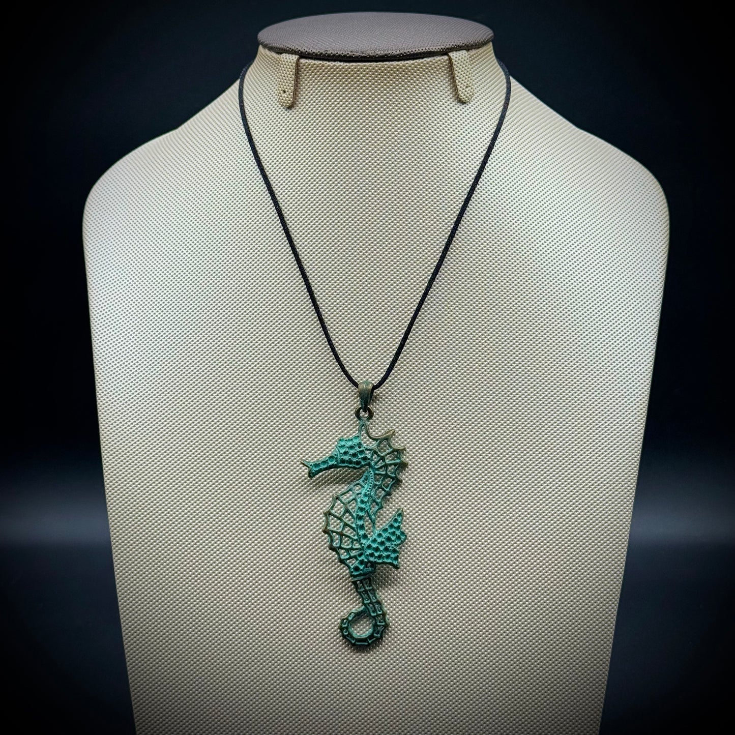 Articulating Seahorse Necklace Pendant on Silk Cord