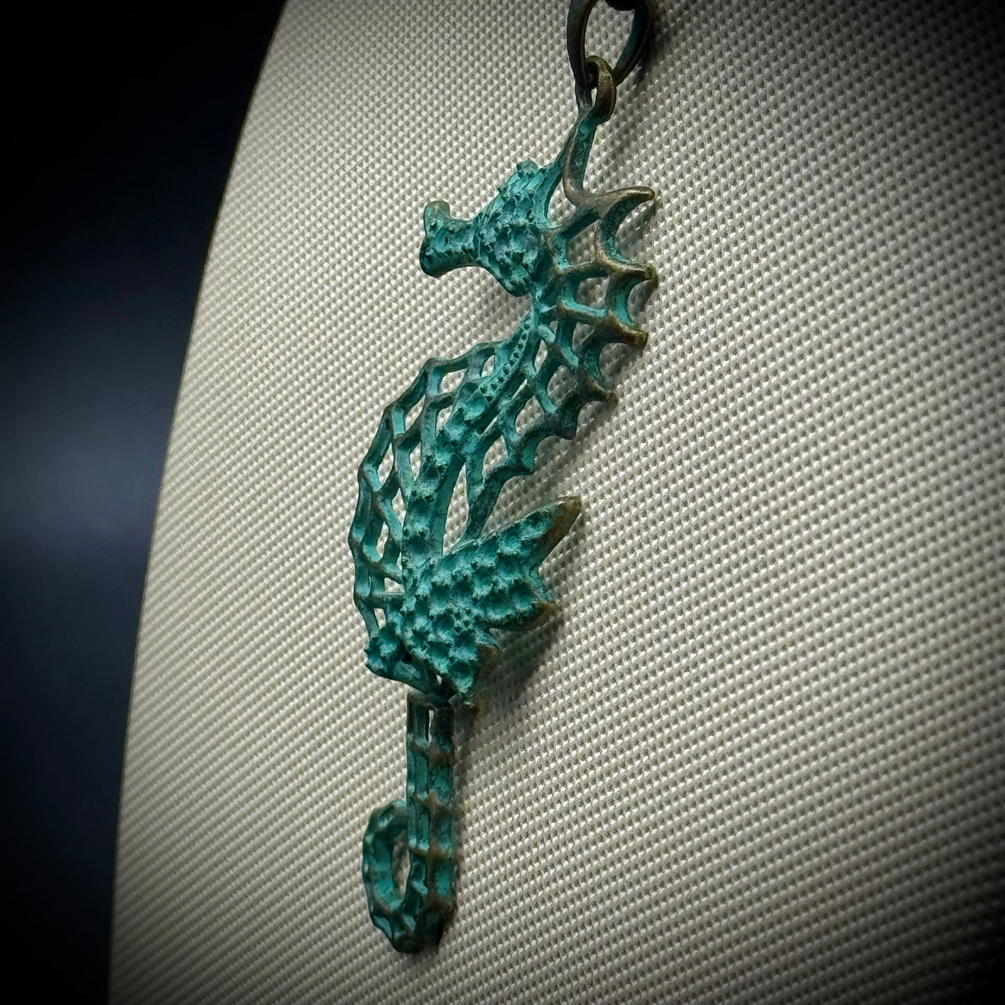 Articulating Seahorse Necklace Pendant on Silk Cord