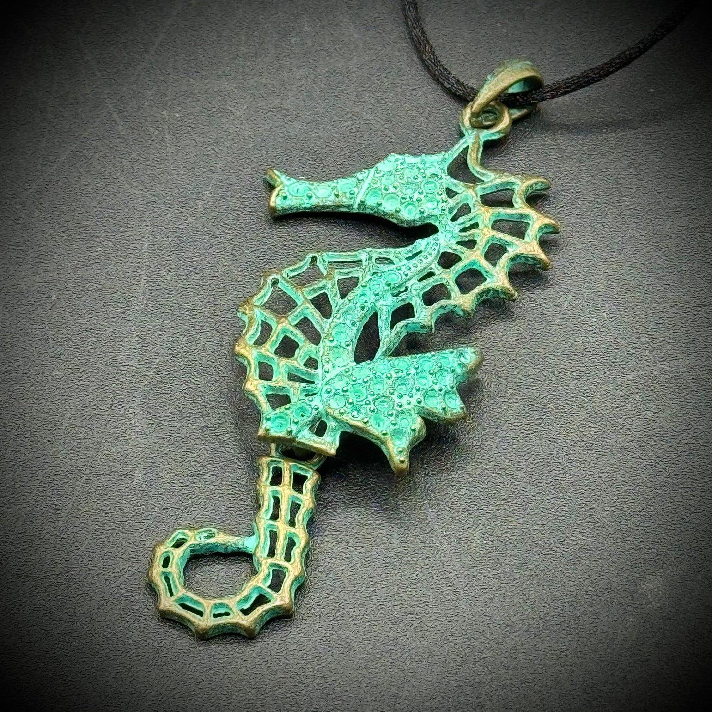Articulating Seahorse Necklace Pendant on Silk Cord