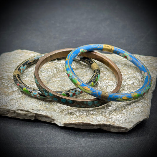 Three Vintage Cloisonné Enamel Bangles - Made in India