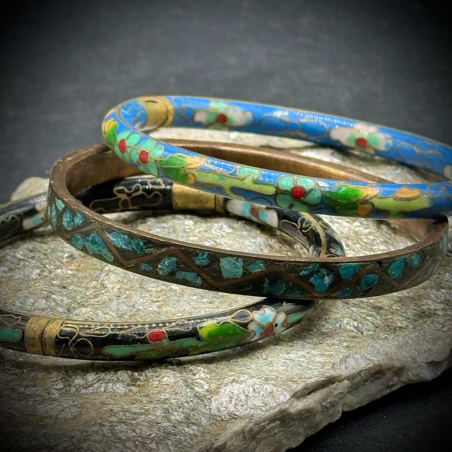 Three Vintage Cloisonné Enamel Bangles - Made in India