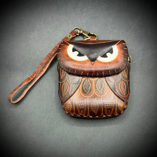 Tooled Leather Owl Mini Purse