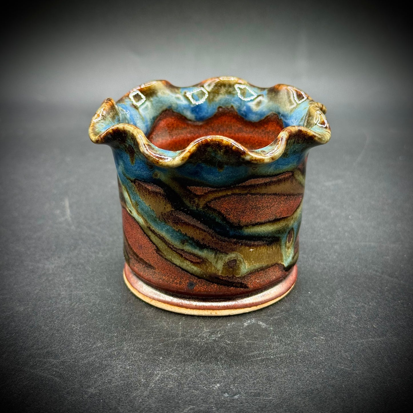 Whitefish, Montana Pottery Colorful Small Ruffle Vase