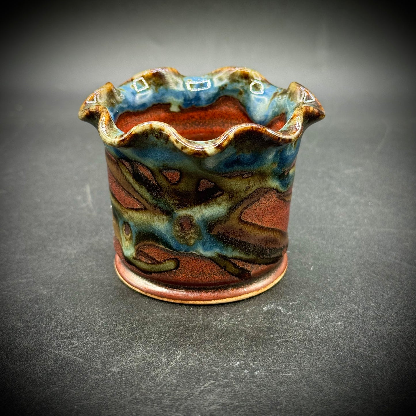 Whitefish, Montana Pottery Colorful Small Ruffle Vase