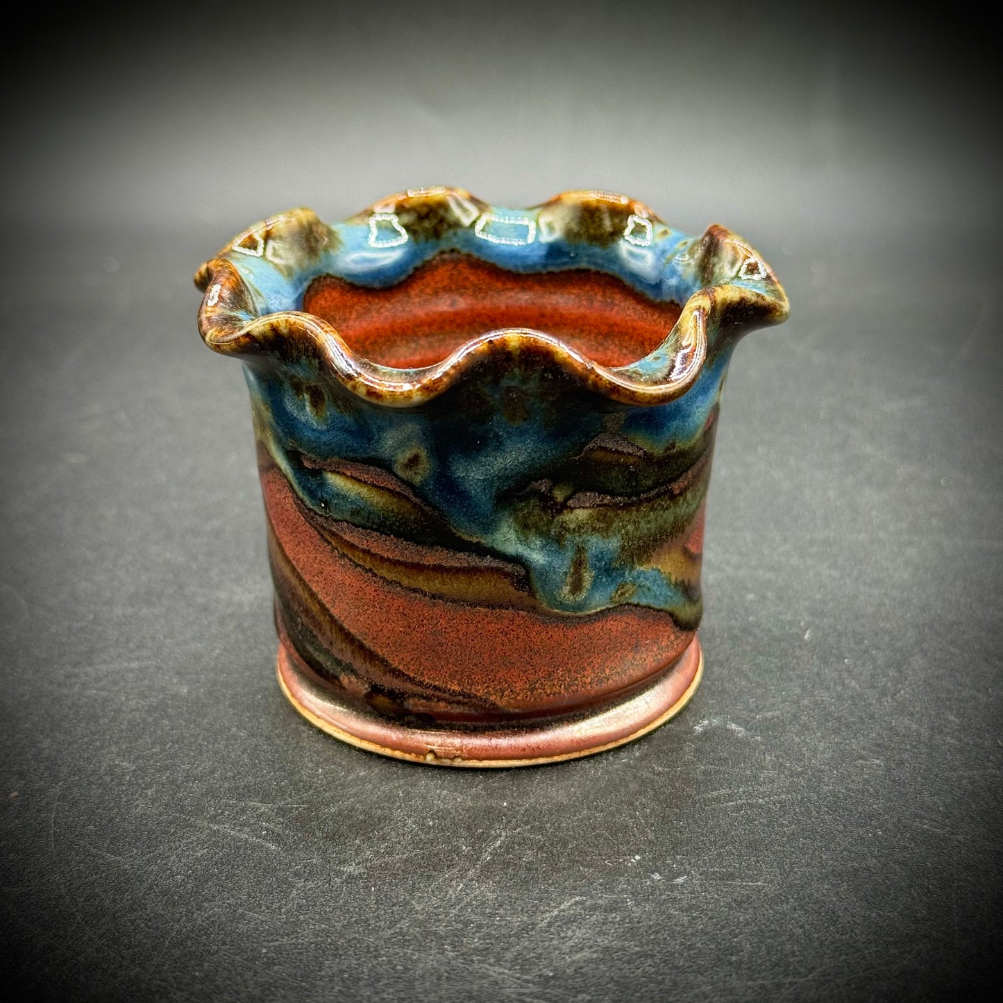 Whitefish, Montana Pottery Colorful Small Ruffle Vase