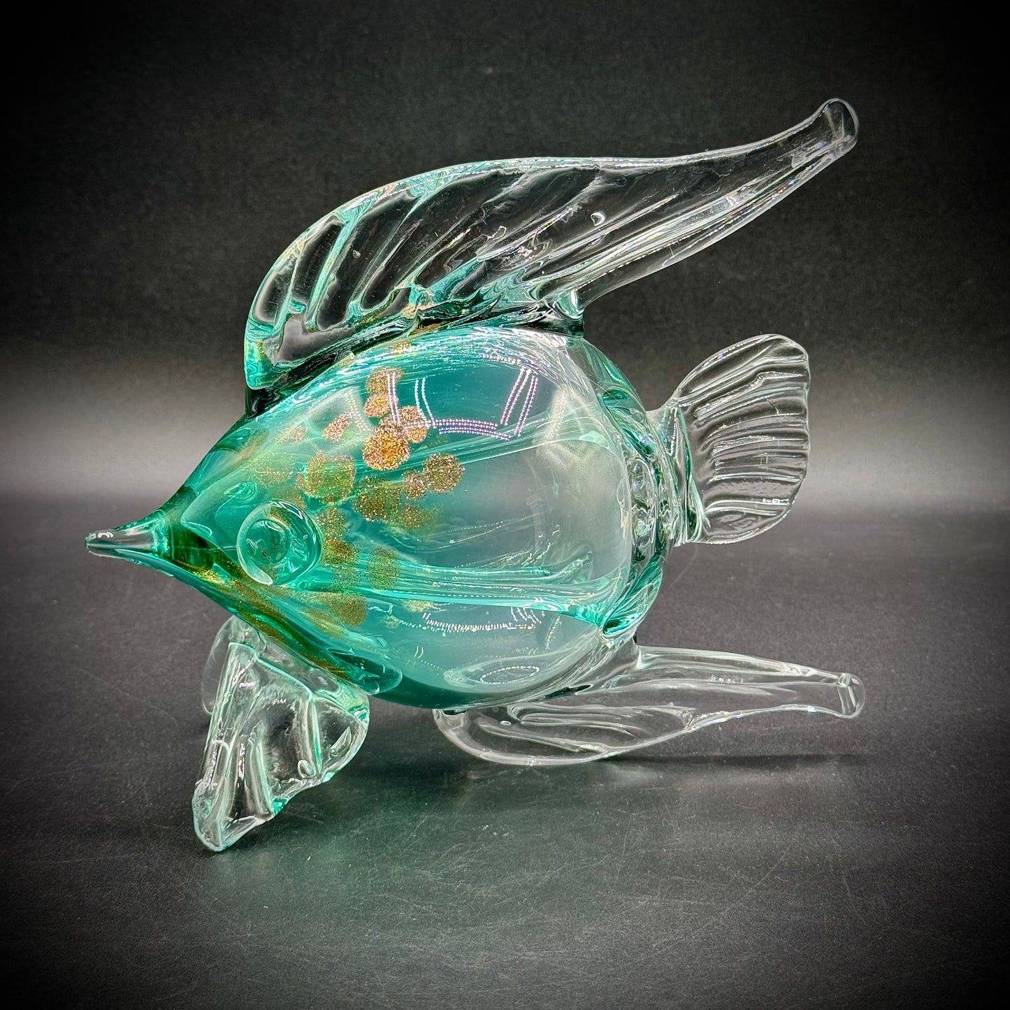 Large Blown Art Glass Fish with Gold Accents